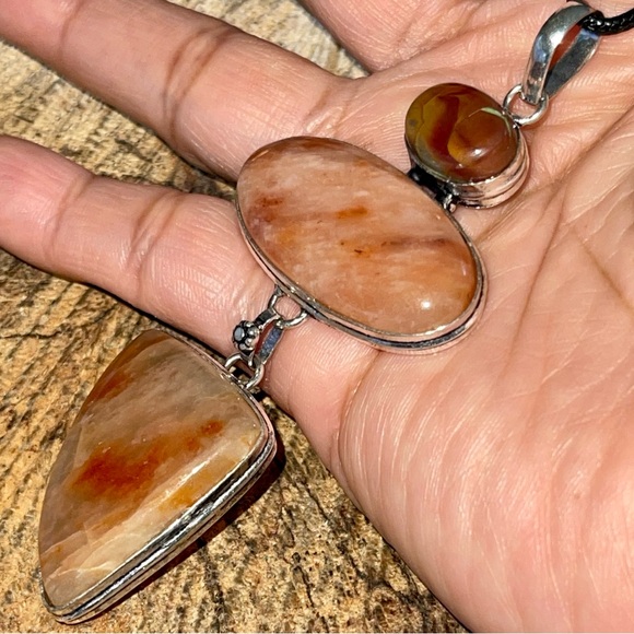 Large Rustic Orange Aventurine & Noreena Jasper Pendant 3 7/8” - Picture 5 of 16